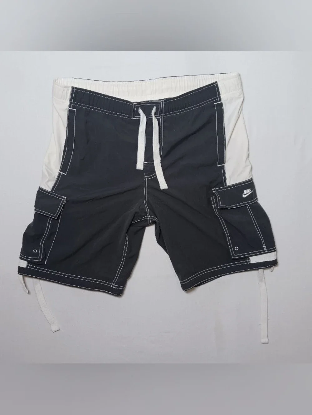 Vintage Nike Mens Paratrooper Board Shorts Medium Charcoal White Cargo